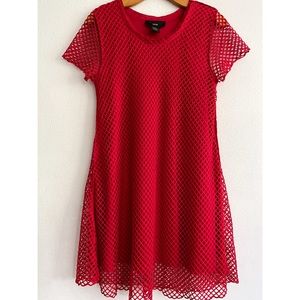 Rain Red Netted Short Sleeves Swing Dress Size M